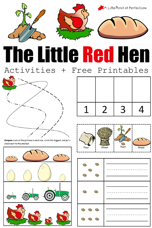 The Little Red Hen stick puppet characters ready for a classroom performance activity