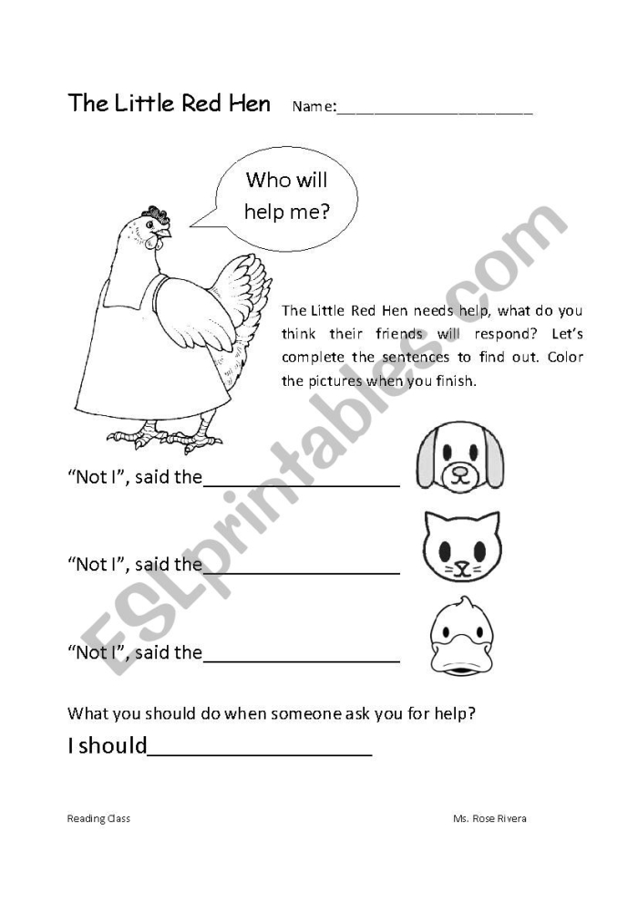 Pre-K student acting out The Little Red Hen story with a handmade stick puppet