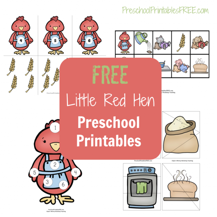 The Little Red Hen stick puppet craft activity for preschool students to perform the classic story