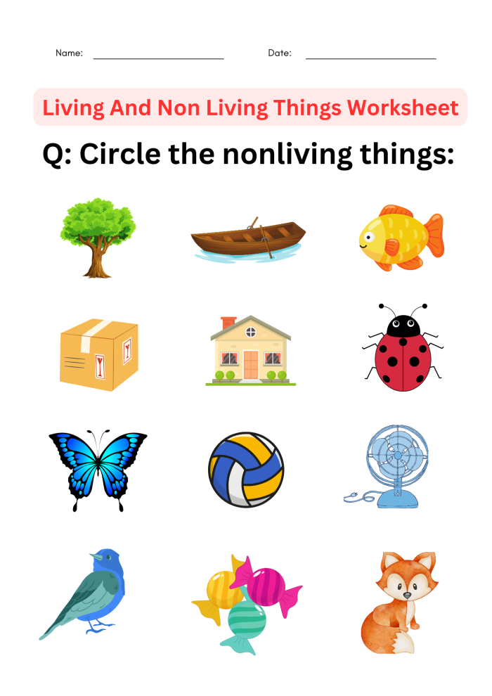 Living Things Worksheet for Pre-K: A Fun Coloring Activity for Young Learners Colorful worksheet featuring various living things for preschool learners to color and identify