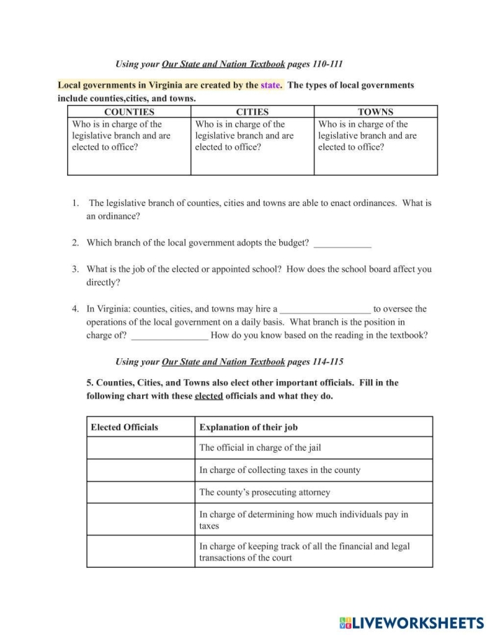 Local Government for Kids Worksheet Ten Reading Activity Second grade students using critical thinking to complete a local government worksheet about their community leaders