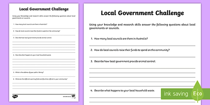 Understanding How Local Government Works in Your Community Third grade students learning about local government and municipal services on an educational worksheet