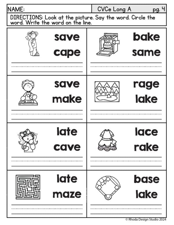 Roll a Word: Long A CVCe worksheet for First Grade