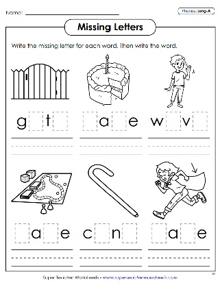 Second grade students practicing long A sound words in a life science themed worksheet