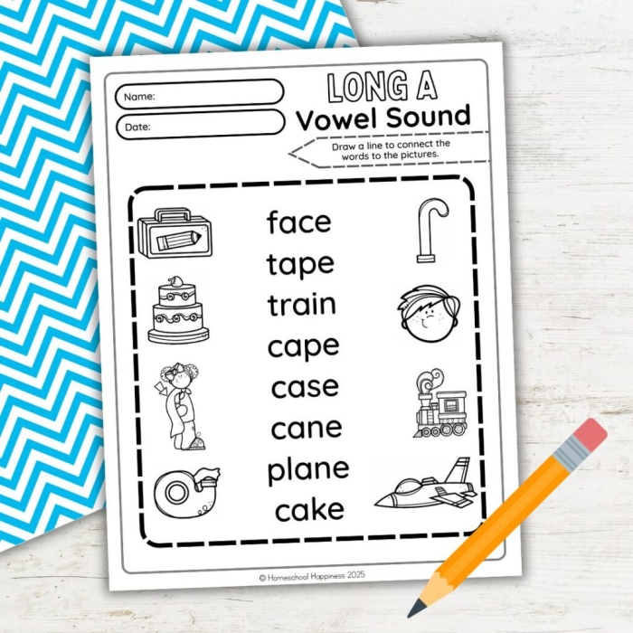 Second grade life science worksheet focusing on long A vowel sounds in sentences
