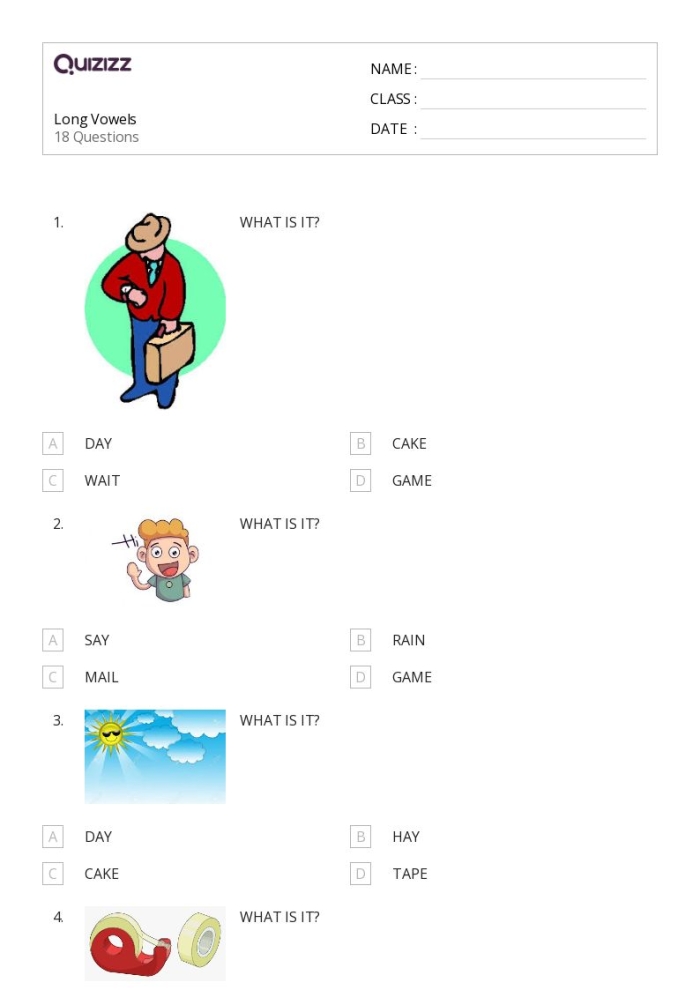 First grade phonics worksheet focusing on long A words containing the ai letter combination