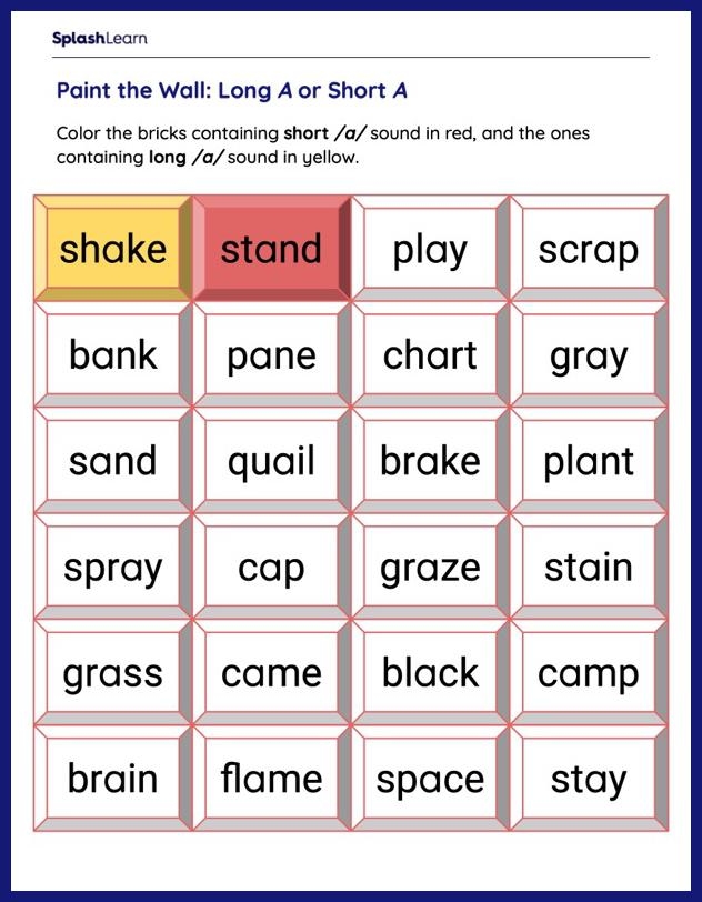 Long A Sound worksheet for second graders focusing on sentence completion