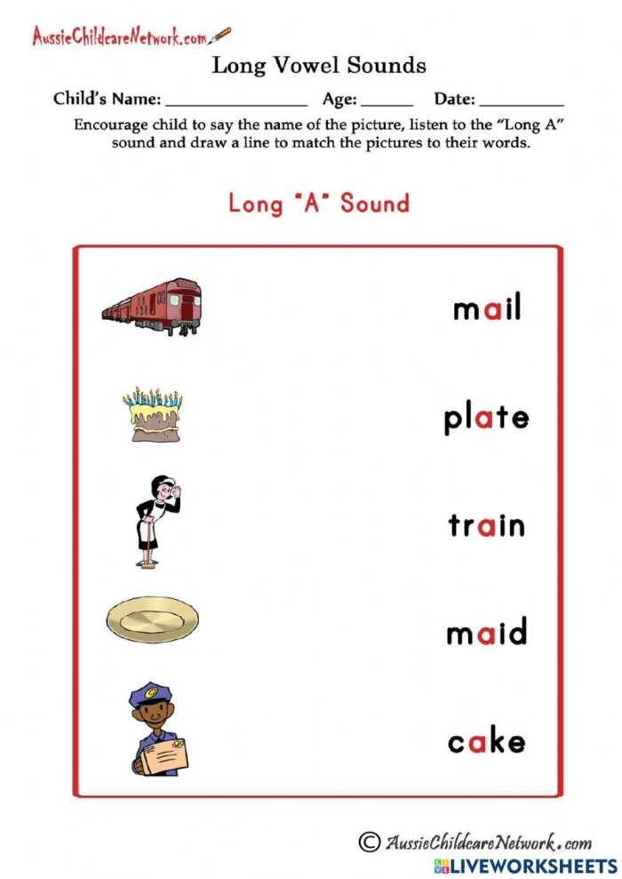 Second grade student completing a Life Science themed worksheet focusing on long A vowel sounds