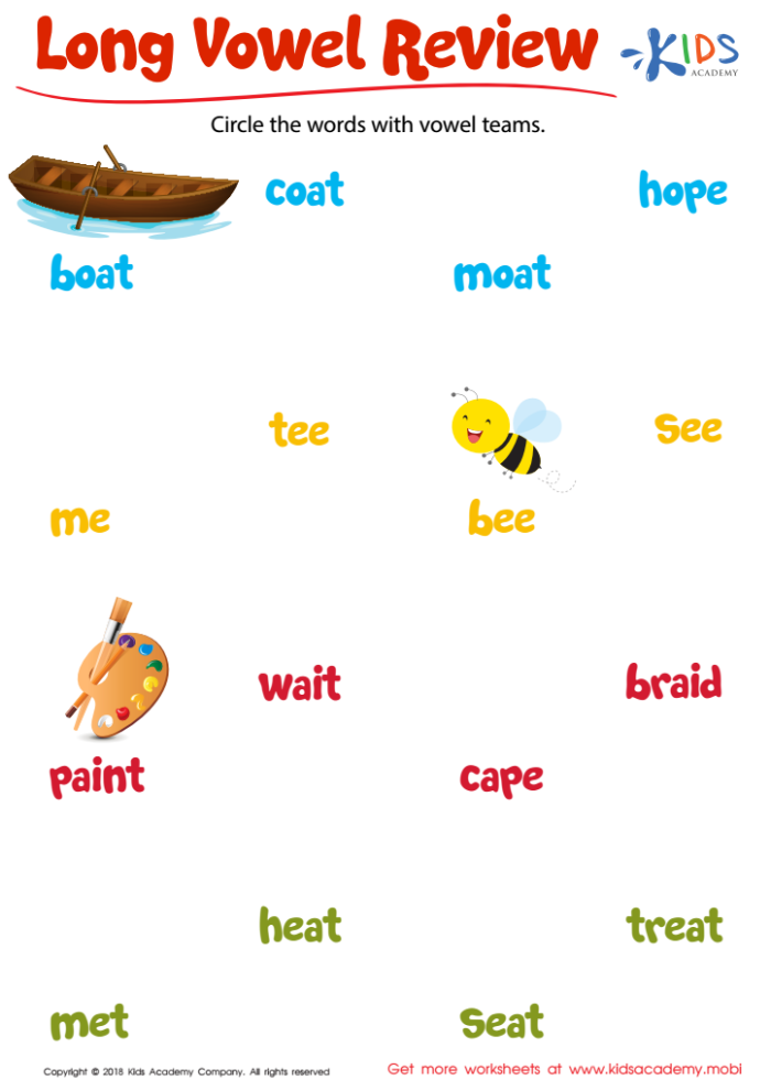 Worksheet featuring long A vowel sounds with train-related words