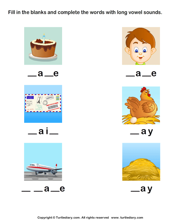 Second grade science worksheet focusing on long A vowel sounds in sentences
