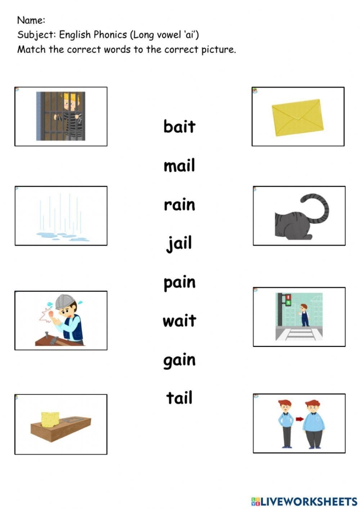 Engaging Long A Vowel Word Sort activity for young learners Worksheet for sorting long A vowel words designed for second graders