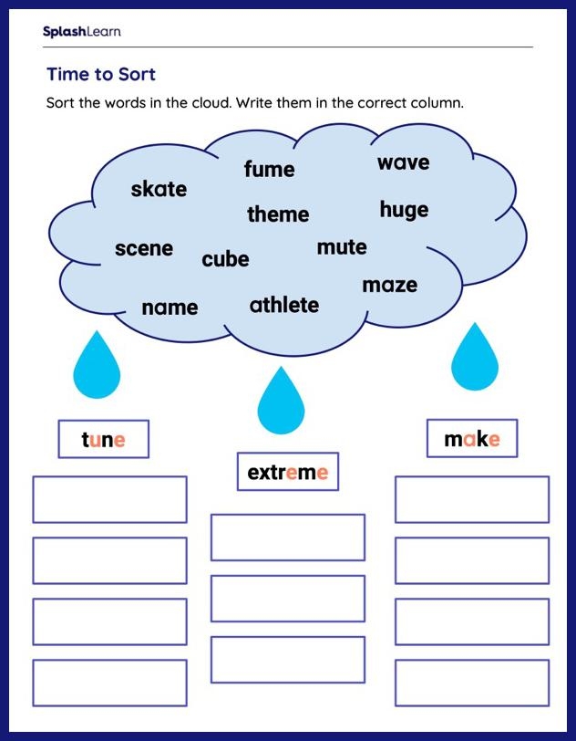 Long A Vowel Word Sort Worksheet Number 6 Second grade student completing a long A vowel word sort worksheet for geometry class