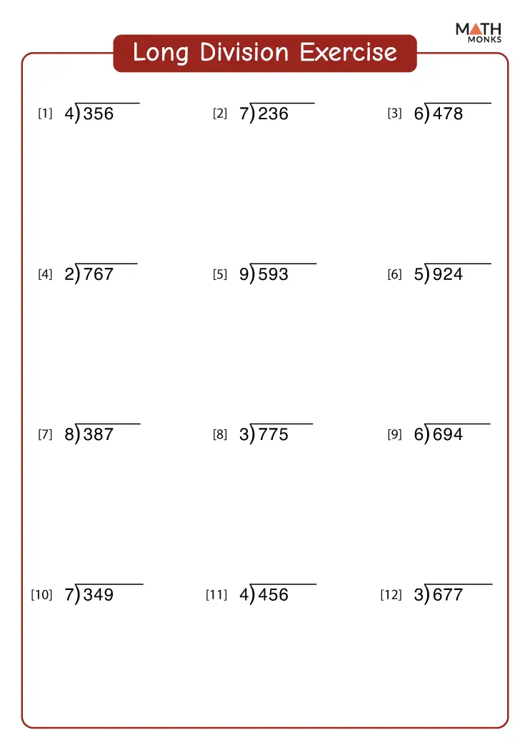 Fifth grade student working through long division problems on a practice worksheet with step-by-step examples