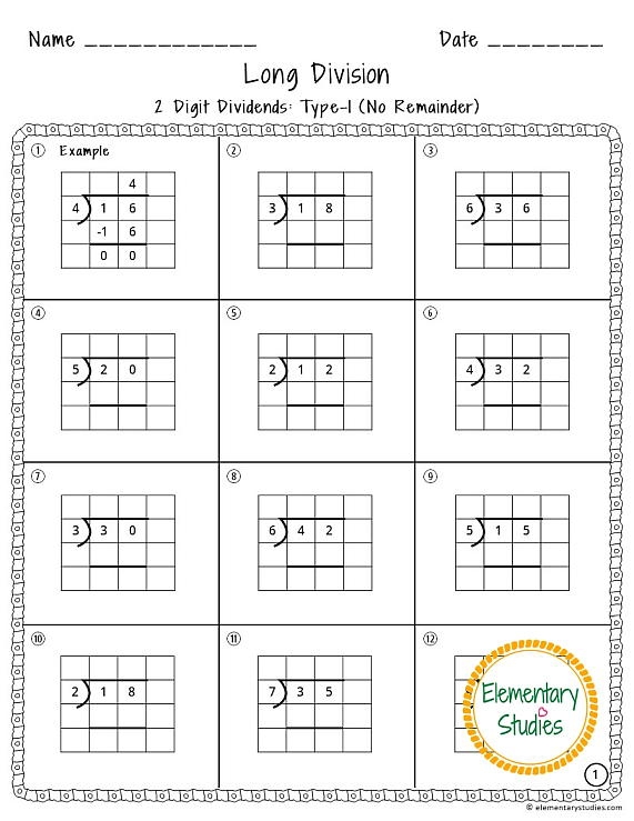 Lenny the Long Division Whale Muncher math practice sheet for elementary students learning remainders Fourth grade long division worksheet featuring Lenny the whale character solving division problems with remainders for a reading activity