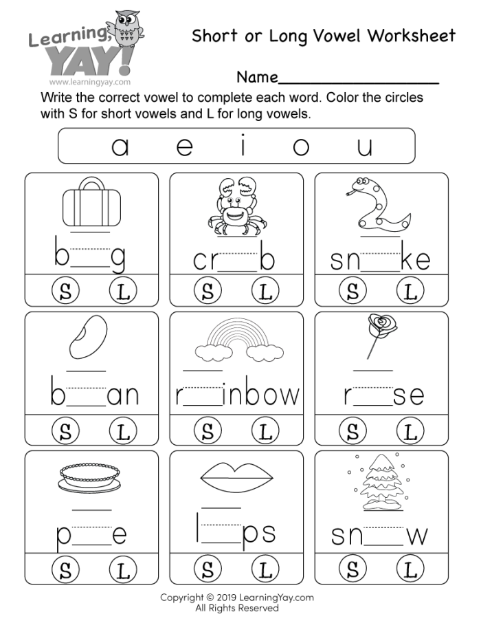 First grade worksheet for identifying long e sounds by coloring specific pictures