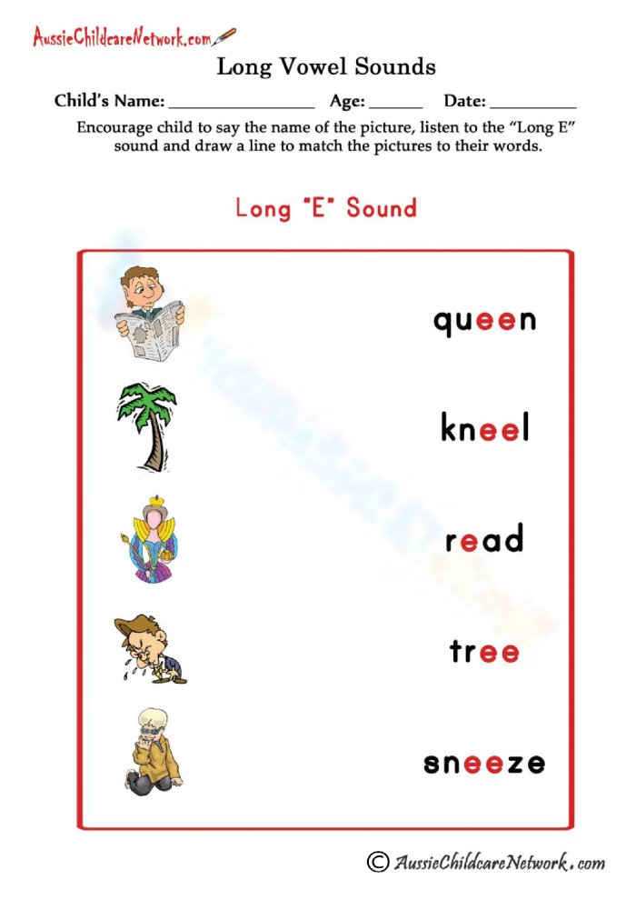 Second grade phonics worksheet focused on filling in missing words containing the long e sound