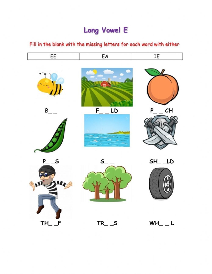 Long "e" Sound worksheet for Second Grade