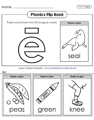 Second grade worksheet with incomplete sentences featuring long e sound words to fill in from a word box