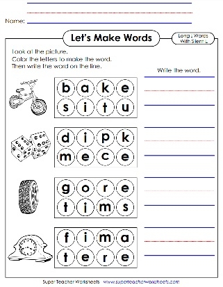 Long I Sound Practice Worksheet Number 20 for First Grade First grade student filling in blanks with long i words on a phonics worksheet