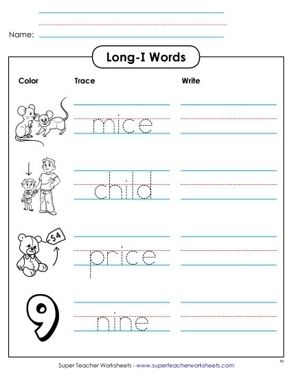 Long I Practice Worksheet 9 Phonics Exercise for First Grade First grade student completing a long i phonics worksheet by writing words in sentences