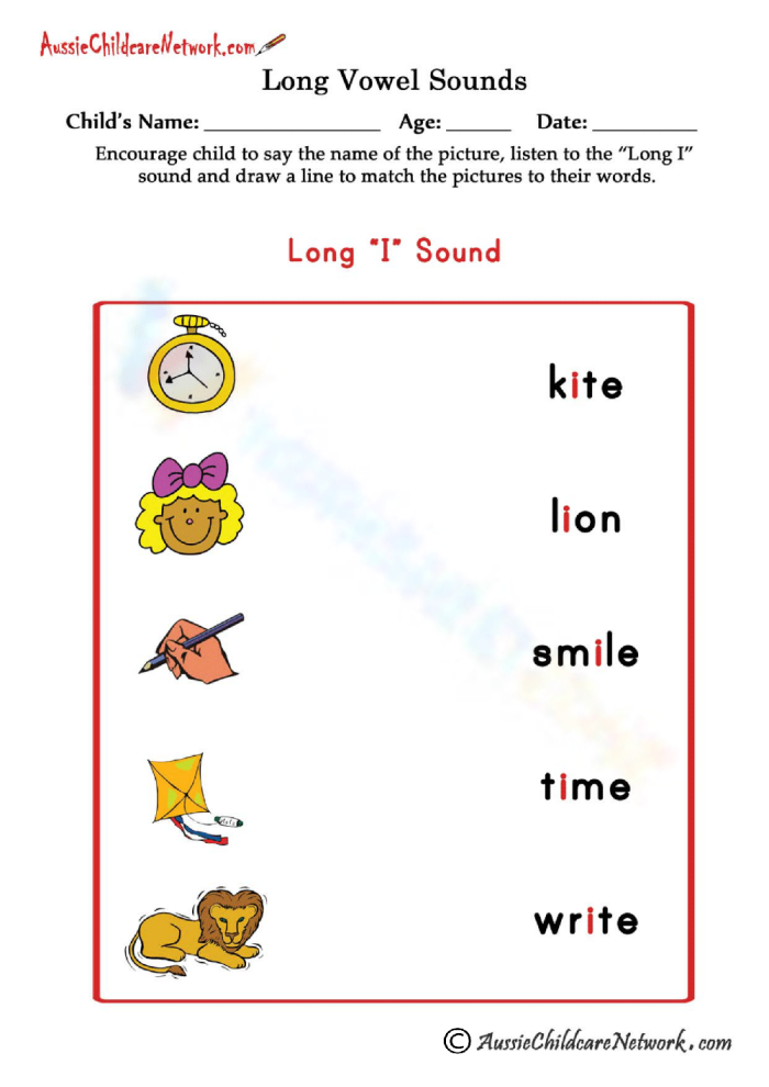 Worksheet image illustrating the long "i" sound activity for social studies skills Long "i" Sound worksheet for second graders featuring fill-in-the-blank sentences
