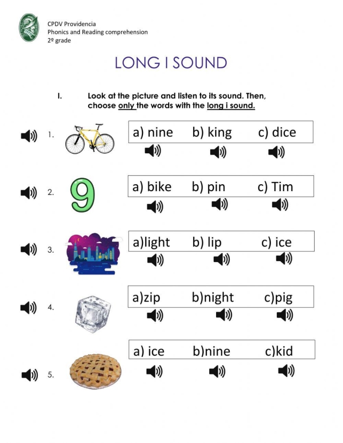 Educational activity image for practicing long "i" sound words in social studies Long "i" sound worksheet for second graders featuring fill-in-the-blank sentences