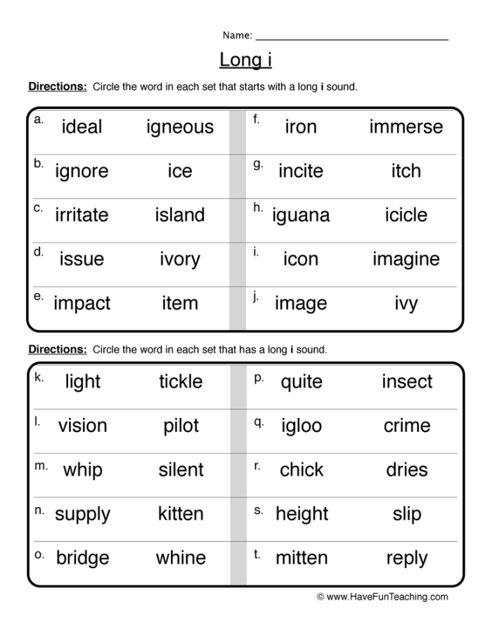 Long "i" Sound worksheet for completing sentences in Social Studies Skills Worksheet featuring sentences with missing words that have the long "i" sound for second graders
