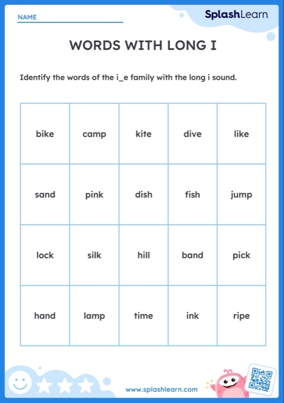 Educational resource for practicing long "i" sound vocabulary in social studies skills Long "i" sound worksheet for second graders featuring fill-in-the-blank sentences