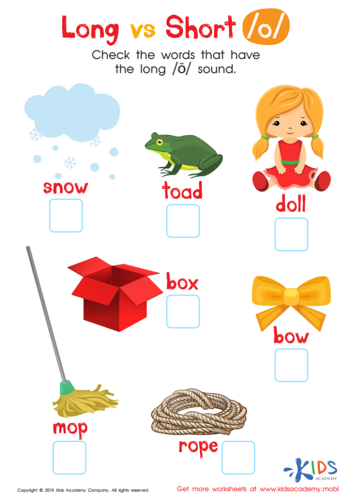 First grade long o sound worksheet activity with word box for completing sentences