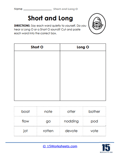 Long "O" phonics worksheet for first graders to practice reading long o words