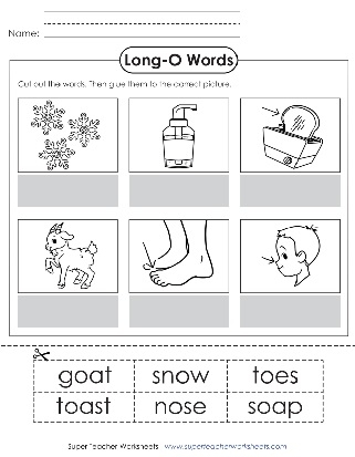 Long "O" phonics worksheet for first graders to practice reading long o words