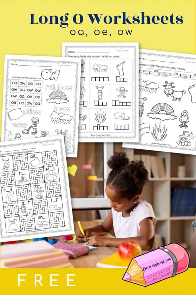 Long "O" phonics worksheet for first graders to practice reading long o words