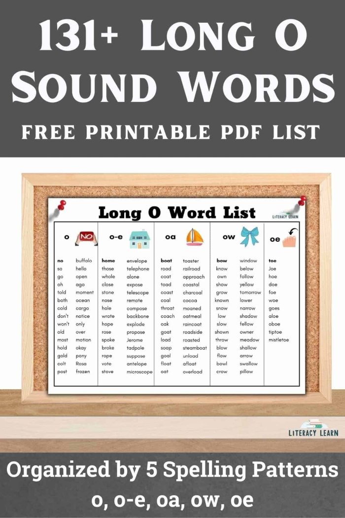 First grade worksheet for practicing long o vowel sounds by completing sentences from a word bank