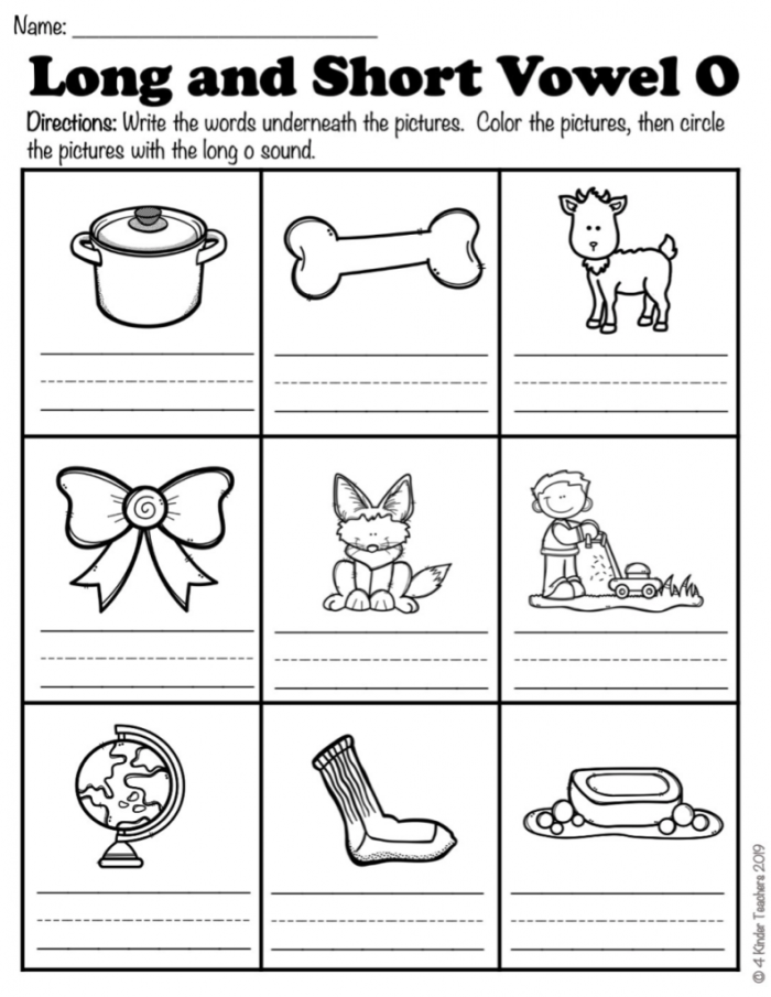 First grade long o sound worksheet activity with word box for completing sentences and practicing vowel patterns