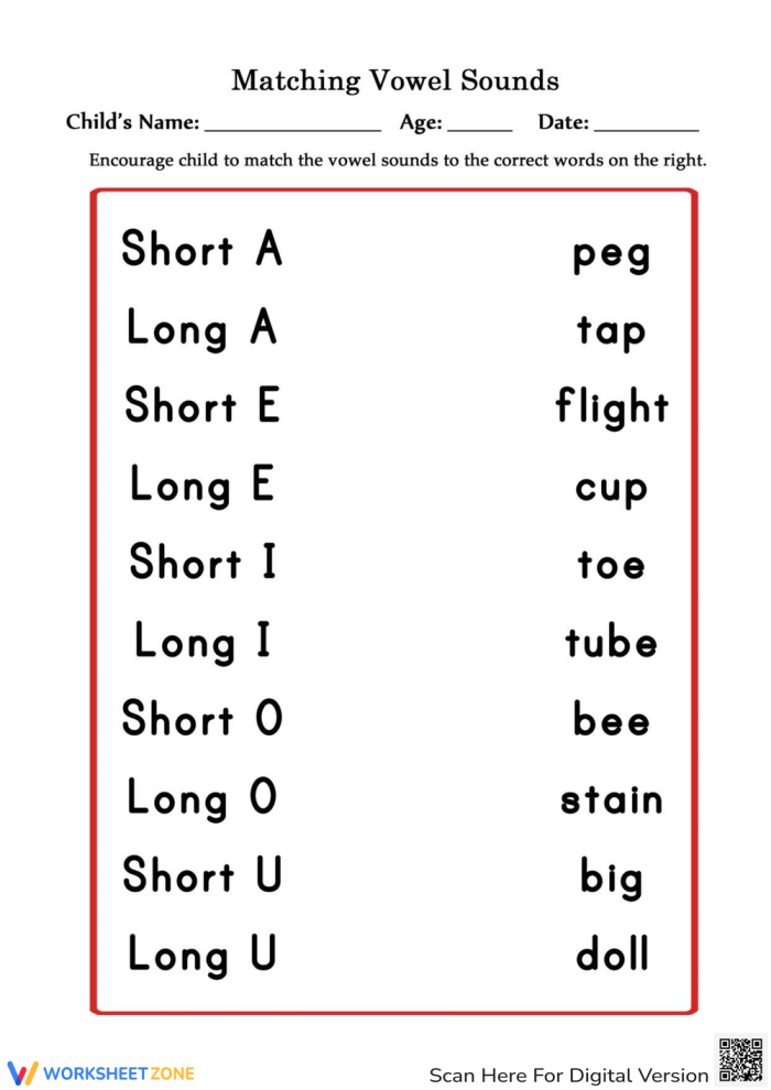 Image of a vowel sorting worksheet designed to assess spelling patterns for young learners Long and Short Vowel Check-in worksheet for second graders featuring a sorting exercise for vowel sounds
