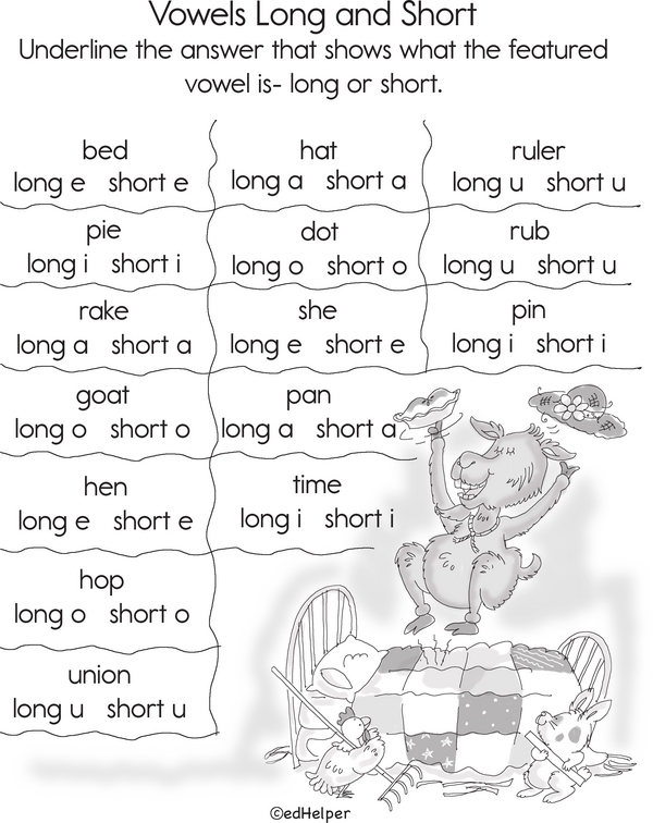 Educational activity for kindergarten: Long and Short Vowels "A" worksheet Worksheet featuring creatures for matching short and long "A" vowel sounds