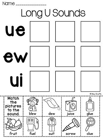Fourth grade students sorting words with long U vowel teams ui ew and ue sounds