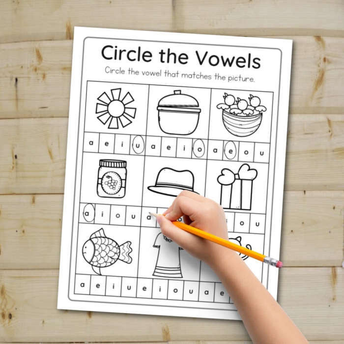 Circle the Long Vowel worksheet for kindergarten measurement practice Worksheet featuring a unicorn and an eagle for sorting long vowel sounds