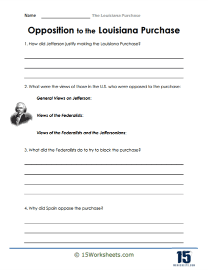 Louisiana Purchase worksheet for fourth graders to explore U.S. territorial expansion