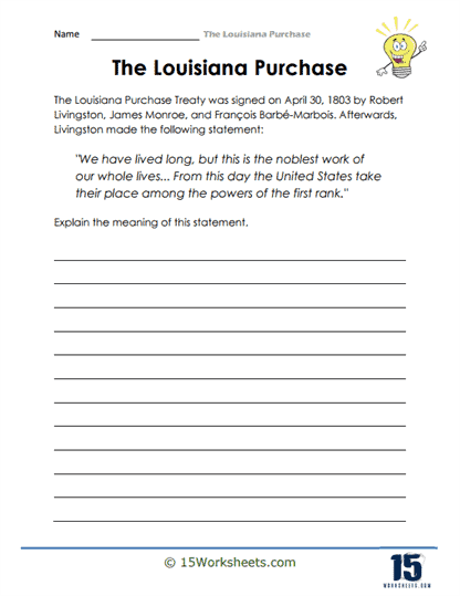 Louisiana Purchase worksheet for fourth graders focusing on multiplication skills