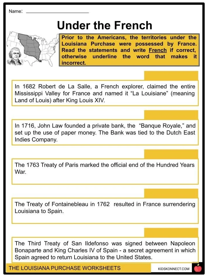 Louisiana Purchase worksheet for fourth graders to practice multiplication skills