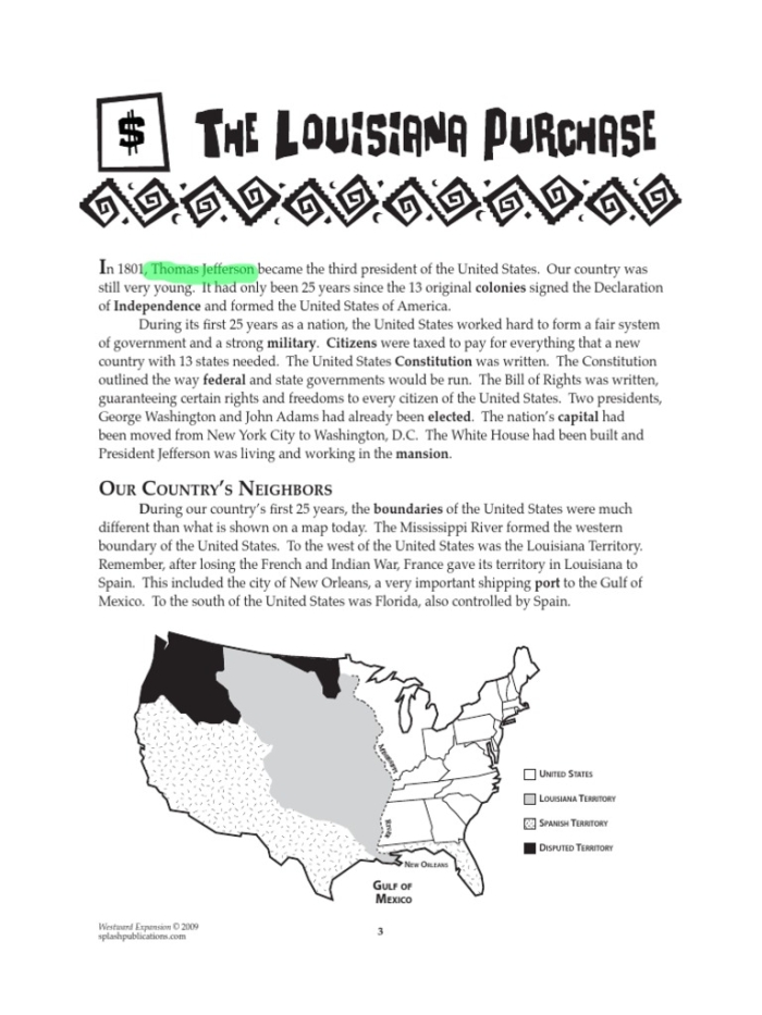 Louisiana Purchase worksheet for fourth graders focusing on multiplication skills