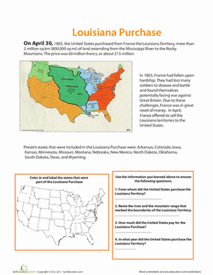 Louisiana Purchase worksheet for fourth graders focusing on multiplication skills