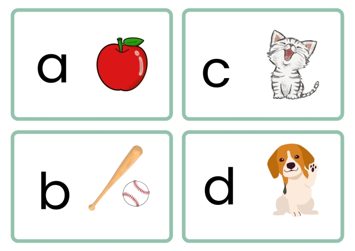 Friendly lowercase letter flash cards set for Pre-K alphabet learning activities Colorful lowercase alphabet flash cards displaying letters a through z for early learners to practice letter recognition