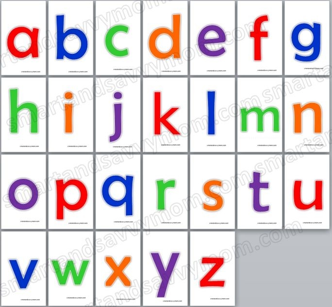Printable lowercase letter recognition flash cards for preschool students worksheet 21 Lowercase alphabet flash cards worksheet featuring letters a through z for Pre-K learners 21