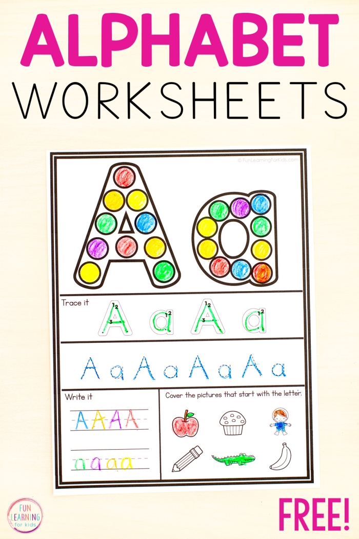 Lowercase letter a handwriting practice sheet for preschool students 6 Pre-K student worksheet featuring guided practice for writing the lowercase letter a