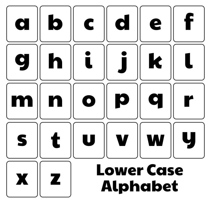 Interactive letter learning cards displaying individual lowercase letters for beginning readers Colorful lowercase alphabet flash cards a through z for preschool letter recognition practice