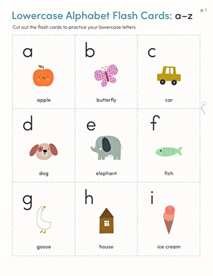 Printable lowercase alphabet flash cards for pre-k letter recognition practice Lowercase alphabet letter a through z flash card worksheet for early learners