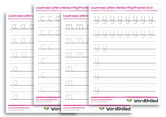 Writing Lowercase Letters Practice Exercise 3 Kindergarten student practicing writing lowercase letter g on a dotted line worksheet
