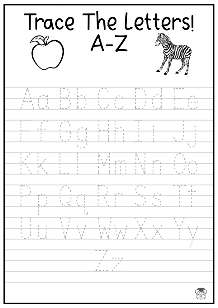 Alphabet Blocks Trace the Lowercase Letters worksheet featuring letters A to Z for Pre-K students